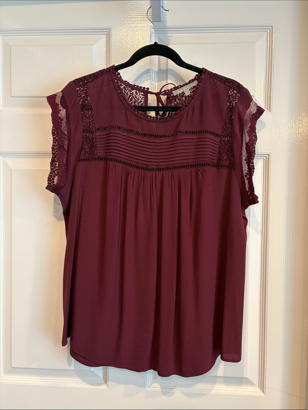 Daniel Rainn Lace Yoke Pintuck Blouse - Wine